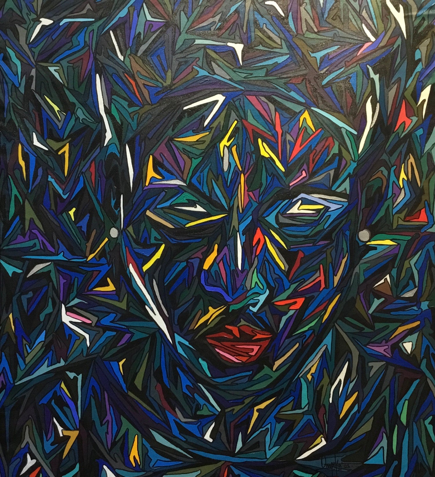 Abstract art of a face with vibrant colors