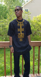 Short Sleeved Gold Embroidered Black Shirt