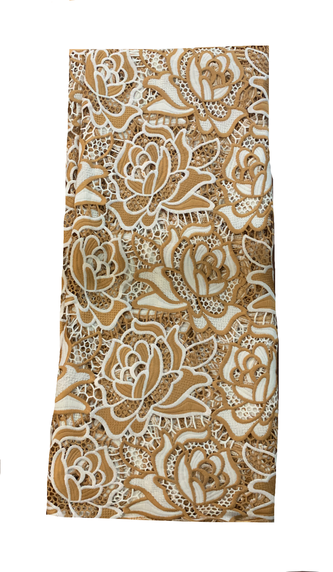 Tan and White Floral Lace Fabric
