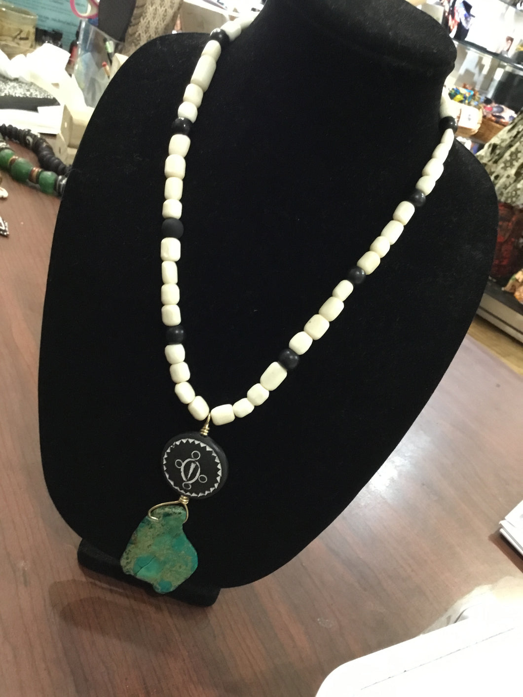Men's Necklace-TealBlkWht