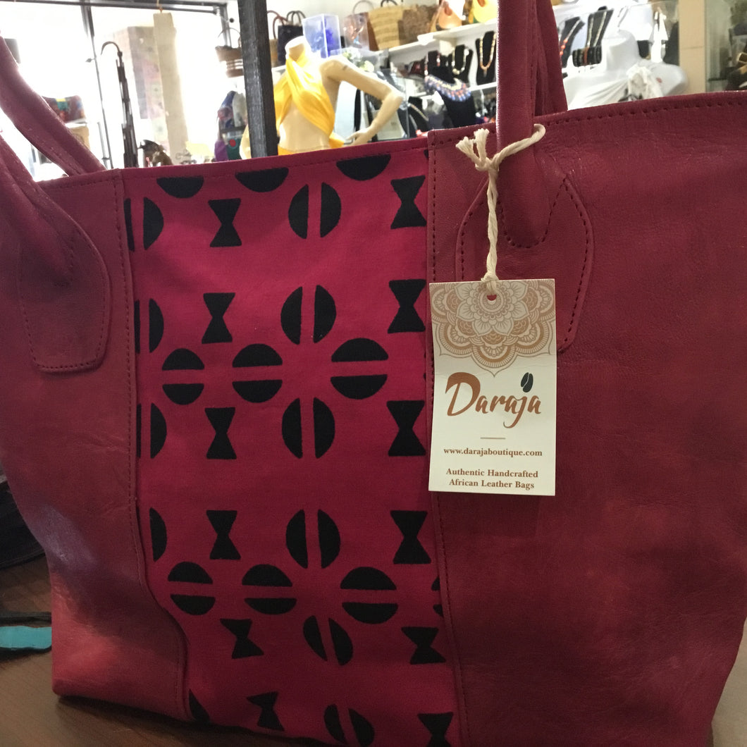 Pink Leather Ankara Tote
