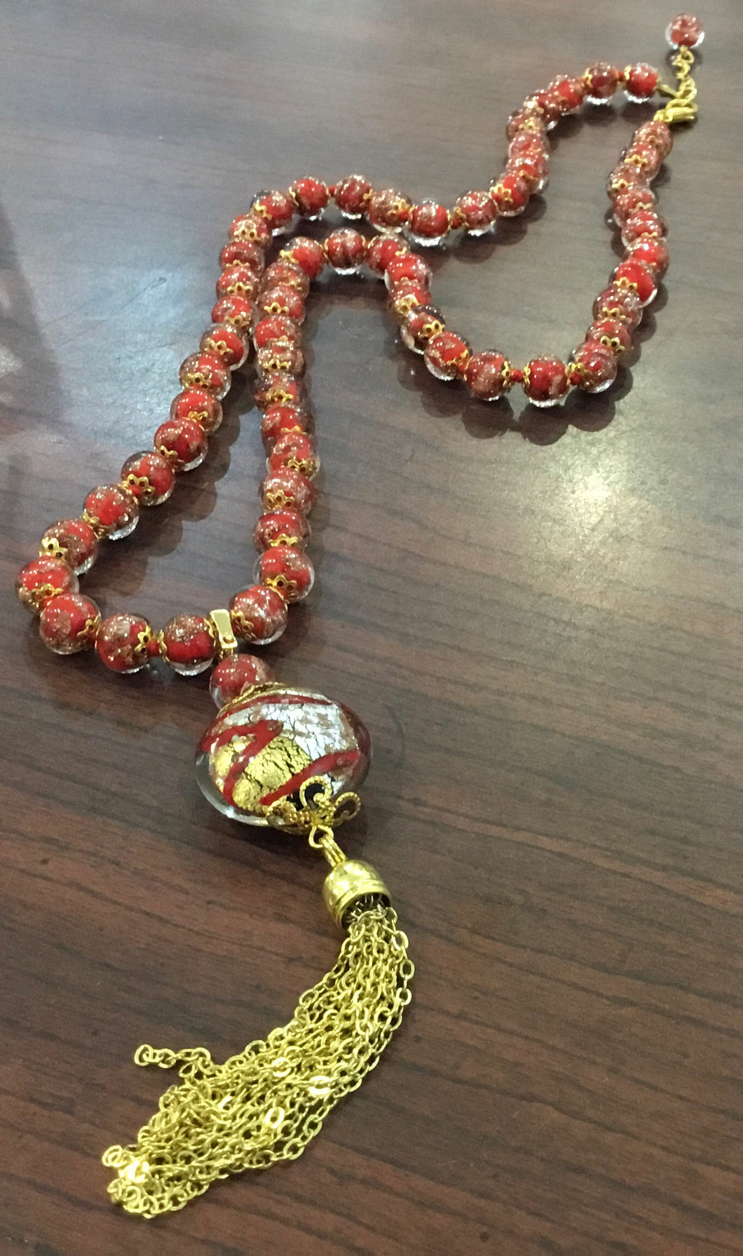 Red Murano Glass Tassel Necklace