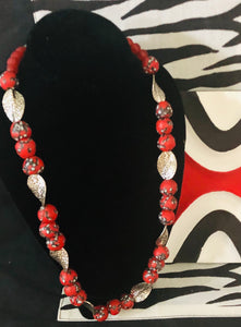 Red white beads with silver