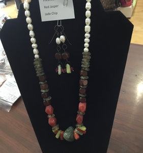 Aventurine Freshwater Pearl Necklace Set