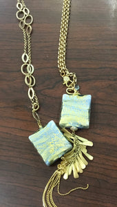 Shimmery Gold Blue Murano Necklace