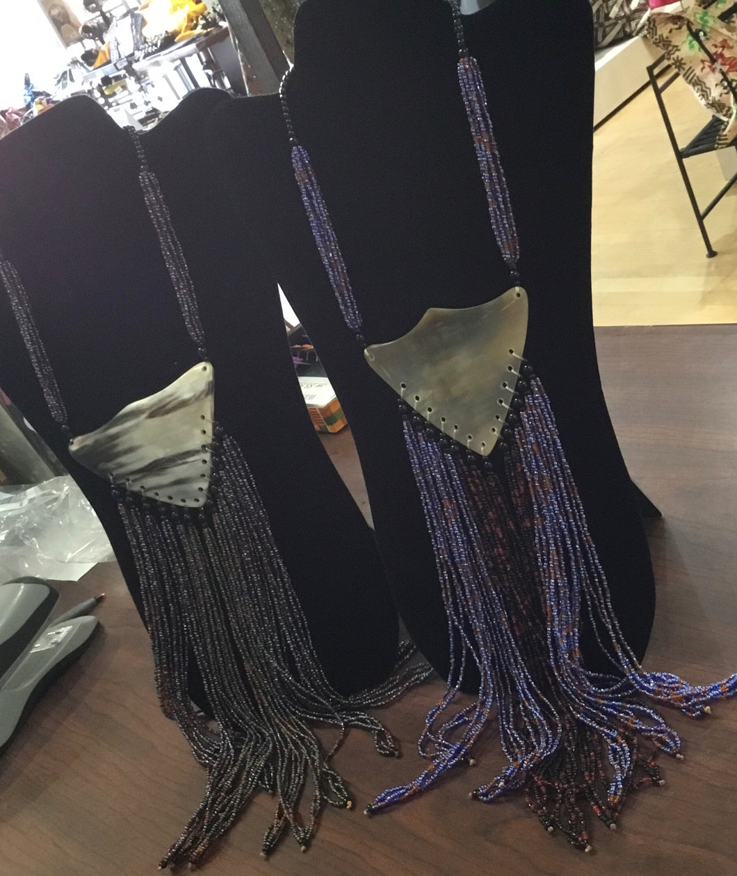 Beaded Necklace with Horn Focal