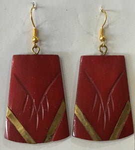 Red Wooden earrings with gold inlay work