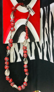 Red white beads with silver