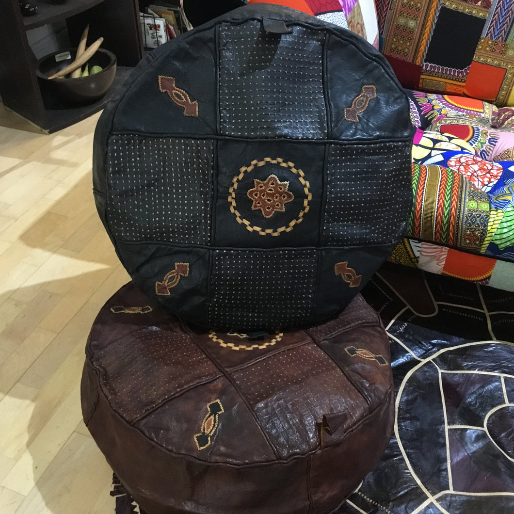 Leather African Pouf